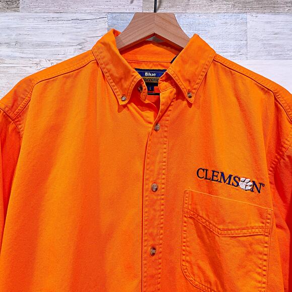 Clemson Tigers Twill Button Down Shirt Orange VTG College Football Mens Large - Picture 2 of 7
